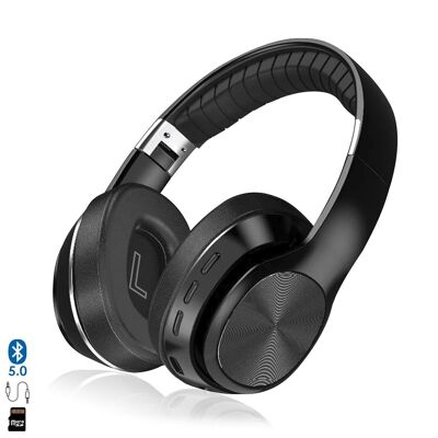 VJ320 HiFi Bluetooth 5.0 headphones, with hands-free, FM radio and micro SD reader. Black