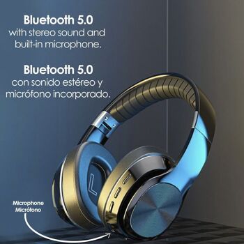 Casque HiFi Bluetooth 5.0 VJ320, avec mains libres, radio FM et lecteur micro SD. Le noir 2