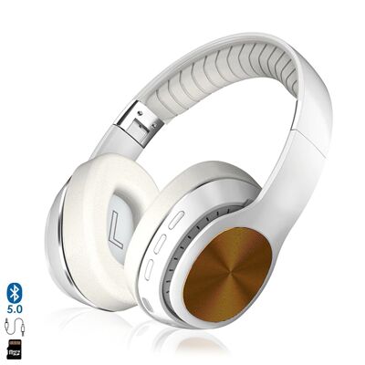 VJ320 HiFi Bluetooth 5.0 headphones, with hands-free, FM radio and micro SD reader. White