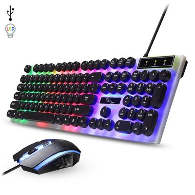 Pack Gaming G21 de teclado y ratón con luces RGB. Teclado tipo mecánico. Ratón 1600dpi. Negro