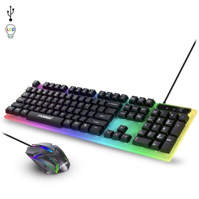 Pack de jeu FV-Q3055 composé d'un clavier et d'une souris avec lumières RVB. 1000dpi. Le noir