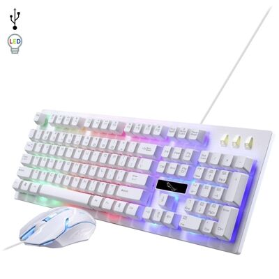 Pack gaming G20 de teclado y ratón con luces RGB. Ratón 1600dpi. Blanco