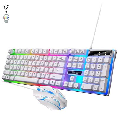 Pack gaming G21B composé d'un clavier et d'une souris avec lumières RVB Blanc
