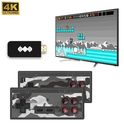 Console per videogiochi Y2HDPLUS collegata allo schermo della TV. Supporta 4K. Include 1400 giochi. Nero