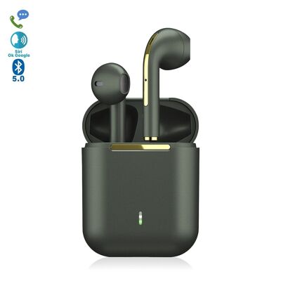 Casque TWS J18 Bluetooth 5.0, commandes tactiles, base de charge 300 mAh. Vert aigue-marine