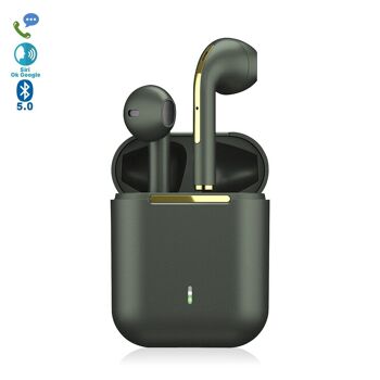 Casque TWS J18 Bluetooth 5.0, commandes tactiles, base de charge 300 mAh. Vert aigue-marine 1