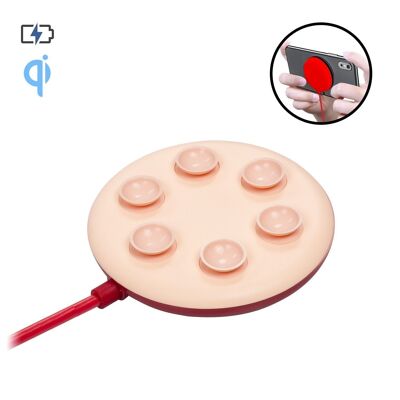 Qi 10W fast charger with suction cups. Light pink