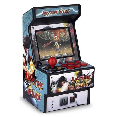 Arcade console mini, portable arcade machine with 156 games. 2.8 LCD screen and connection to TV. Rechargeable battery. Black