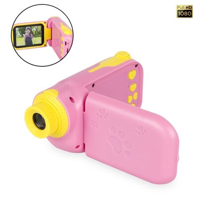 Fotocamera digitale per bambini di foto e video con giochi. Schermo pieghevole da 2,4". 12 mpx e video Full HD. Rosa
