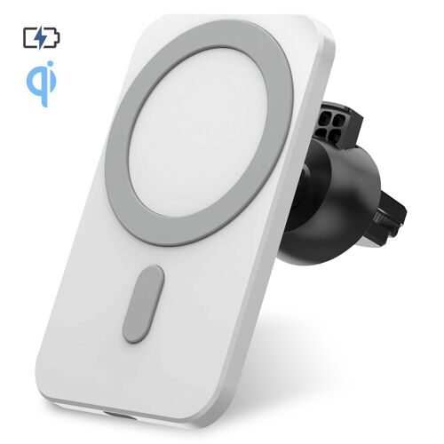 Cargador inalámbrico Qi para coche, con soporte magnético de rejilla. Compatible con iPhone 12. Conexión Tipo C. Blanco