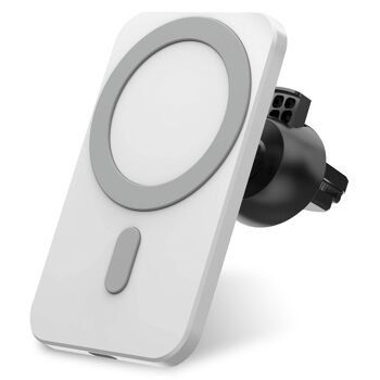 Chargeur sans fil Qi pour voiture, avec support de grille magnétique. Compatible avec iPhone 12. Connexion de type C. Blanc 2