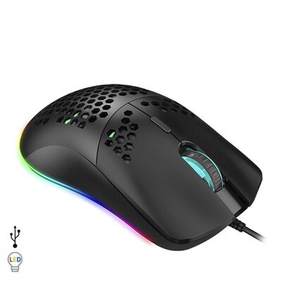 Mouse da gioco C-7, fino a 16.000 DPI, 1000 Hz, 7 pulsanti programmabili. Illuminazione a LED RGB. Nero