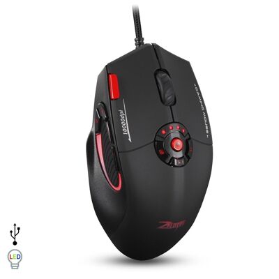 C-16 gaming mouse, up to 10,000DPI, 1000Hz, 12 programmable buttons, adjustable weight. RGB lighting. Black
