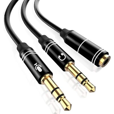 Convertitore splitter da minijack (femmina) a doppio minijack maschio (microfono e altoparlante). Usa le cuffie con microfono integrato e un semplice minijack sul tuo PC. Nero