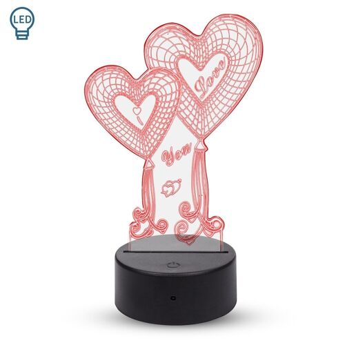 Lámpara ambiental efecto 3D, diseño Love. Luces RGB intercambiables, con efectos y mando a distancia. Transparente