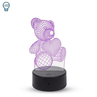 Lampe d'ambiance à effet 3D, design Bear. Lumières RVB interchangeables, avec effets et télécommande. Transparent
