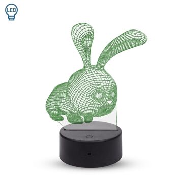 Lampe d'ambiance à effet 3D, design Bunny. Lumières RVB interchangeables, avec effets et télécommande. Transparent 1