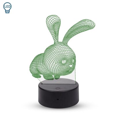 Lampada d'ambiente effetto 3D, design Bunny. Luci RGB intercambiabili, con effetti e telecomando. Trasparente