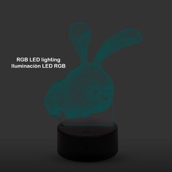 Lampe d'ambiance à effet 3D, design Bunny. Lumières RVB interchangeables, avec effets et télécommande. Transparent 2