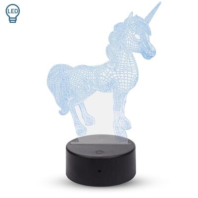 Lámpara ambiental efecto 3D, diseño Unicornio. Luces RGB intercambiables, con efectos y mando a distancia. Transparente