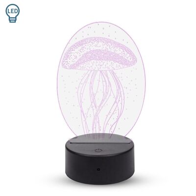 3D effect ambient lamp, Medusa design. Interchangeable RGB lights, with effects and remote control. Transparent