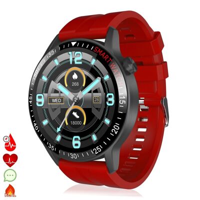 Smartwatch B30 con modalità multisport, cardiofrequenzimetro e sfigmomanometro, notifiche. Rosso
