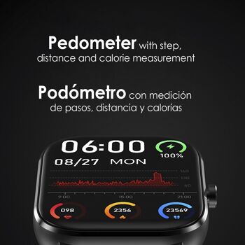 Montre connectée DT35+ avec bracelet en acier, thermomètre, tensiomètre et moniteur d'oxygène. Notifications à l'écran iOS et Android. Or rose 2
