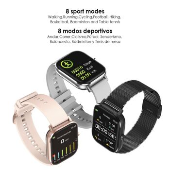 Montre connectée DT35+ avec bracelet en acier, thermomètre, tensiomètre et moniteur d'oxygène. Notifications à l'écran iOS et Android. Or rose 3