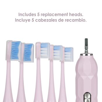 Brosse à dents électrique sonique ET04, avec 5 modes de brossage. Comprend 5 têtes et un étui de transport. Rose clair 2