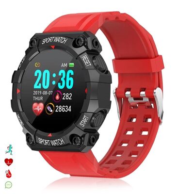 Brazalete inteligente FD68 Bluetooth 4.0 con monitor cardíaco, O2 en sangre y tensión. Modos deportivos. Rojo