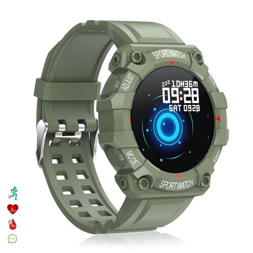 Brazalete inteligente FD68 Bluetooth 4.0 con monitor cardíaco, O2 en sangre y tensión. Modos deportivos. Verde Militar