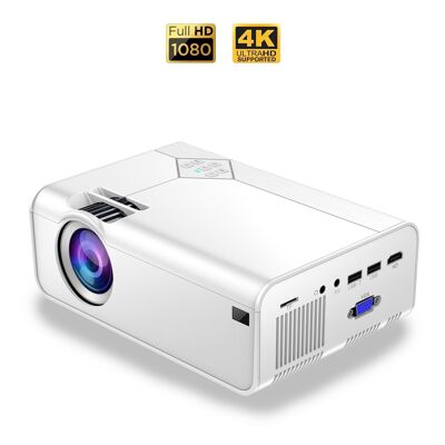 A13 Full HD1080P LED video projector, supports 4K. From 27 to 200 inches, brightness 8000 lm, built-in speaker. White
