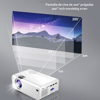 Vidéoprojecteur LED A13 Full HD1080P, prend en charge 4K. De 27 à 200 pouces, luminosité 8000 lm, haut-parleur intégré. Blanc 3
