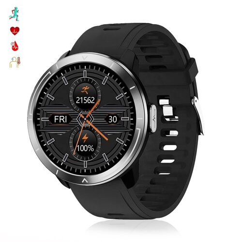 Smartwatch M18 Plus con termómetro corporal, frecuencia respiratoria, tensión y O2 en sangre. Modo multideportivo. Negro