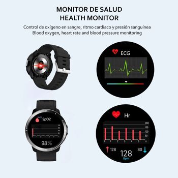 Smartwatch M18 Plus avec thermomètre corporel, fréquence respiratoire, tension artérielle et O2. Mode multisports. Le noir 2