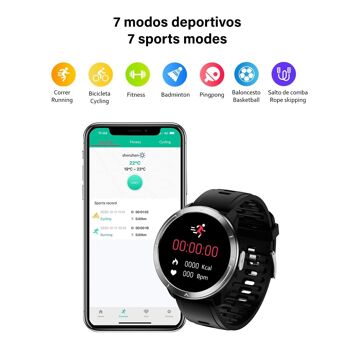 Smartwatch M18 Plus avec thermomètre corporel, fréquence respiratoire, tension artérielle et O2. Mode multisports. Le noir 3