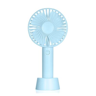 Portable mini fan with battery and desktop support. Light Blue