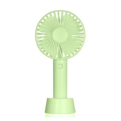 Portable mini fan with battery and desktop support. Green