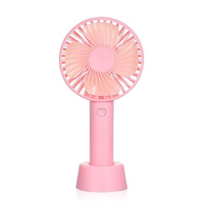 Portable mini fan with battery and desktop support. Light pink