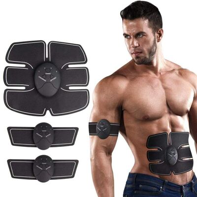 Electroestimulador muscular para abdominales, pierna, brazo. Masajeador eléctrico cinturón estimulador tonificador, funcionamiento con pilas. Negro