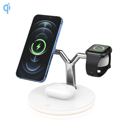 3-in-1 Qi wireless fast charging station, Magsafe, supports QC3.0 and PD. For iWatch, Airpods, compatible with iPhone 12/13. White