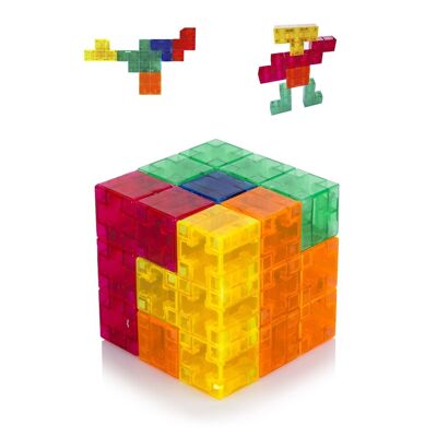 Multi-color 3D magnetic building blocks, game of intelligence and skill. Easy level, 7 pieces. Multicolored
