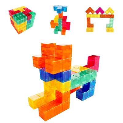 Multi-color 3D magnetic building blocks, game of intelligence and skill. Intermediate level, 17 pieces. Multicolored