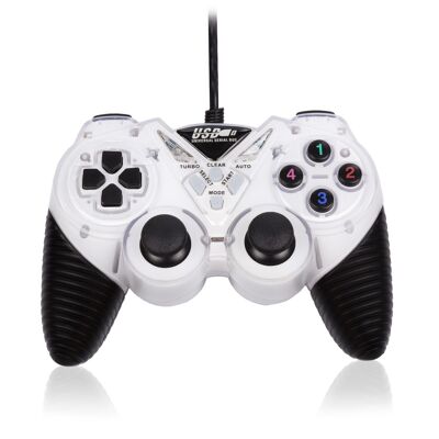 Controller di gioco USB per PC, con cavo. 12 pulsanti, joystick analogici. Bianco