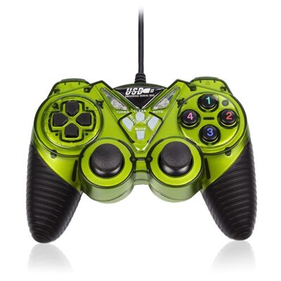 USB gaming controller for PC, with cable. 12 buttons, analog joysticks. Green
