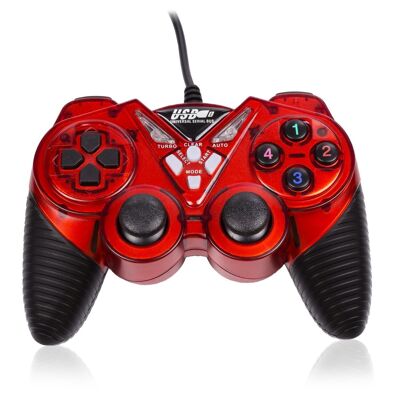 Mando gaming USB para PC, con cable. 12 botones, joysticks analógicos. Rojo