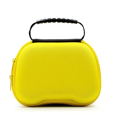 PS5 controller case. Semi-rigid, with handle, soft velvety interior and zip closure. Yellow