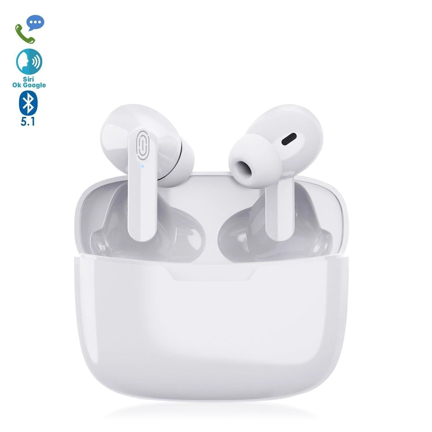 Auriculares TWS Y113 Bluetooth 5.1, controles tátiles, base de carga 200mAh. Blanco