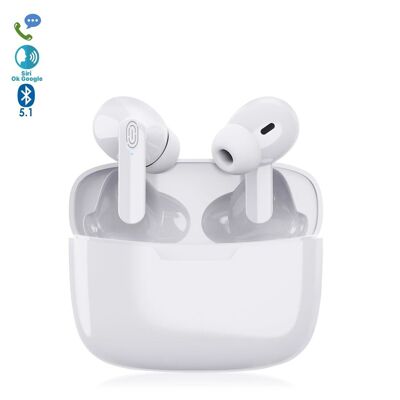 TWS Y113 Bluetooth 5.1 headphones, touch controls, 200mAh charging base. White