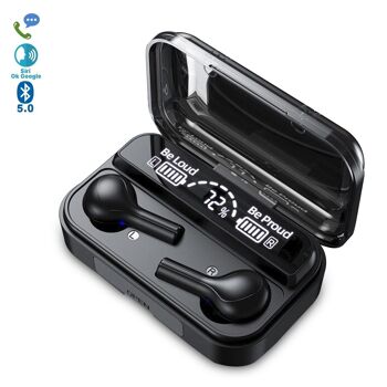 Écouteurs TWS BTH-278 Bluetooth 5.0, contrôle tactile. Base de charge avec écran led, 2000mAh avec fonction powerbank. Le noir 1